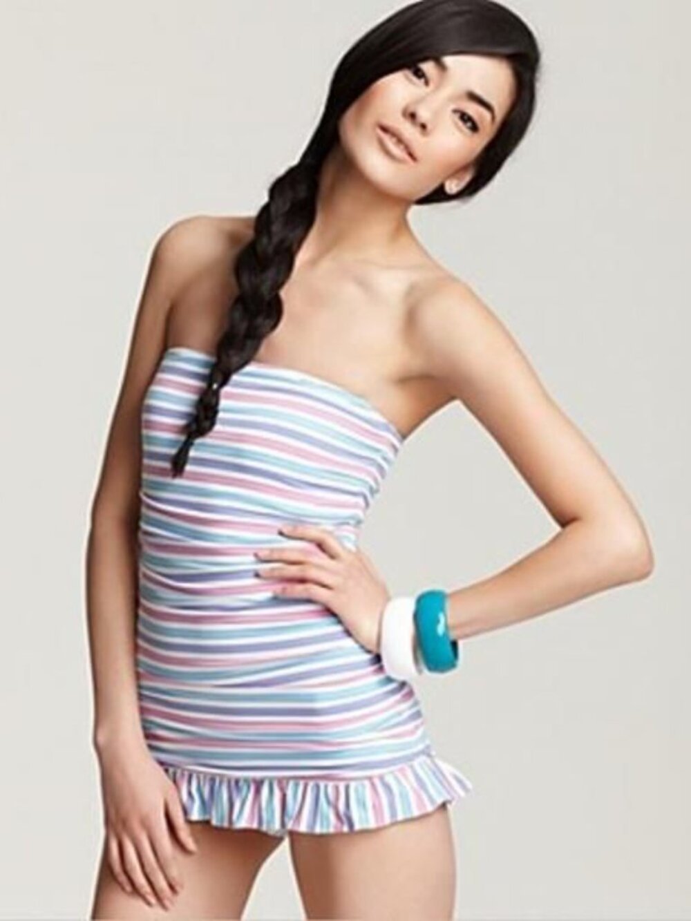 new Coco Rave Medium Bandeau Swimdress Swimsuit Pastel Stripe 34 B/C